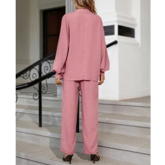 pink Lapel Neck Bishop Sleeve button Shirt & Pants set  Coord Set - Picture 12 of 12